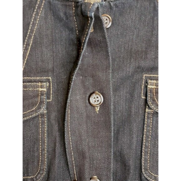 Chico’s Platinum Sz L Blue Dark Wash Denim Jacket - Pockets Covered Buttons NWOT - Picture 3 of 16